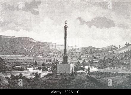 Monument à l'empereur russe Alexandre Ier dans la mine Tsarevo-Alexandrovsky. La gravure du XIXe siècle. Banque D'Images