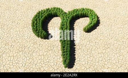 Concept ou groupe conceptuel d'arbre forestier vert sur sec le fond du sol comme signe du zodiaque aries Banque D'Images