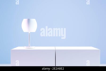 Décoration intérieure minimaliste du salon avec lampe blanche et illustration de rendu 3d sur fond de mur bleu Banque D'Images