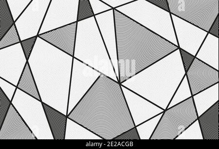 Polygone cercle par ligne, abstrait lignes polygonales monochromes avec ligne de cercle à l'intérieur, arrière-plan géométrique abstrait, modèle de ligne polygonale Illustration de Vecteur