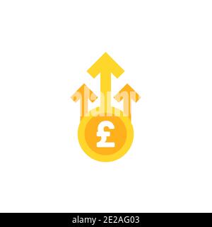 symbole de vecteur de croissance livre sterling. or coréen a gagné la pièce avec trois flèches vers le haut. Icône plate. Isolé sur blanc. Symbole de l'économie, de la finance, de l'argent, de l'investissement Illustration de Vecteur
