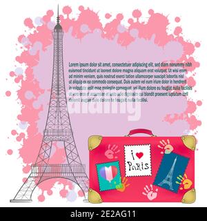 Tour Eiffel et valise rétro. Illustration vectorielle. Illustration de Vecteur
