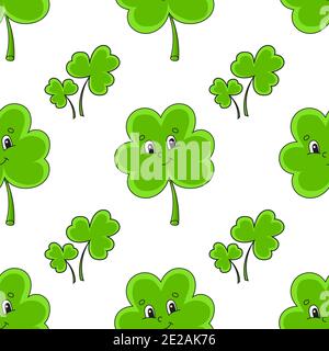 Motif coloré sans couture. Trèfle shamrock. Saint-Patrick. Style de dessin animé. Dessiné à la main. Illustration vectorielle isolée sur fond blanc. Illustration de Vecteur