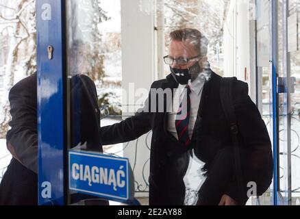 Varsovie, Mazovie, Pologne. 13 janvier 2021. Réunion des syndicats de lot PLL avec des membres de la Coalition civique sur la situation dans la Société et les licenciements annoncés. Dans la photo: MICHAL SZCZERBA, PAWEL PONCYLJUSZ, DARIUSZ JONSKI, PI SZMULEWICZ crédit: Hubert Mathis/ZUMA Wire/Alay Live News Banque D'Images