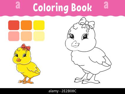 Livre de coloriage pour enfants. Caractère joyeux. Poulet bébé. Illustration vectorielle. Joli dessin animé. Page fantaisie pour les enfants. Silhouette de contour noire Illustration de Vecteur