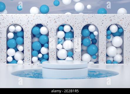 Abstrait scène minimale avec podium. Présentation des cosmétiques pour la présentation des produits. Maquette pour la présentation de cosmétiques. Podium, scène, piédestal ou plate-forme. Rendu 3D. Banque D'Images