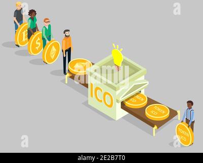 Illustration isométrique de vecteur de concept ICO Illustration de Vecteur