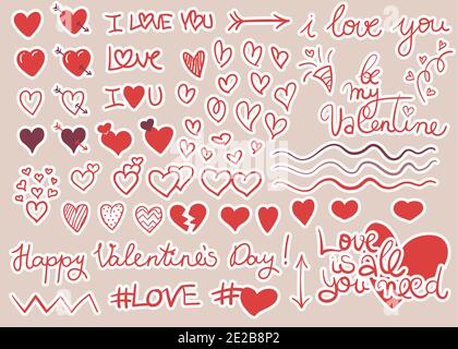 Ensemble d'autocollants vectoriels en forme de coeur pour la Saint-Valentin Illustration de Vecteur