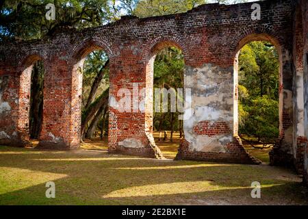 Ruines de l'Église vieux Sheldon le comté de Beaufort, Caroline du Sud USA Banque D'Images