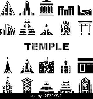 Temple Construction Collection Icons Set Vector Black Illustration de Vecteur