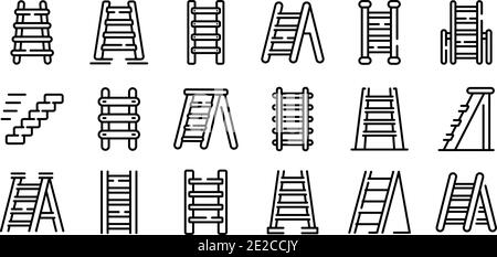 Icônes de marchepied définies. Ensemble de contours d'icônes vectorielles STEP Ladder pour la conception Web isolée sur fond blanc Illustration de Vecteur