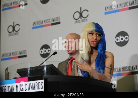 Pitbull et Nicki Minaj lors de l'annonce des nominés des American Music Awards 2011, tenue au JW Marriott Los Angeles à L.A. Vivre à Los Angeles, CA, Etats-Unis le 11 octobre 2011. Photo par Graylock/ABACAPRESS.COM Banque D'Images