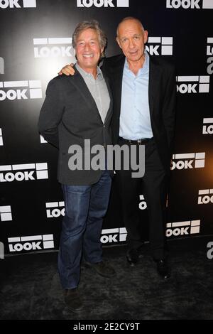 Patrick Sabatier, Dominique Bergin participant à la fête d'ouverture de la boutique « look » à Paris, France, le 17 octobre 2011. Photo d'Alban Wyters/ABACAPRESS.COM Banque D'Images