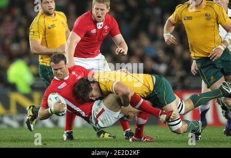L'Australie bat le pays de Galles de 21 à 18 lors du match de médaille de bronze de la coupe du monde de rugby 2011 à l'Eden Park à Auckland, Nouvelle-Zélande, le 21 octobre 2011. Photo de Lionel Hahn/ABACAPRESS.COM Banque D'Images