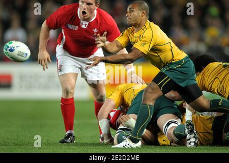 L'Australie bat le pays de Galles de 21 à 18 lors du match de médaille de bronze de la coupe du monde de rugby 2011 à l'Eden Park à Auckland, Nouvelle-Zélande, le 21 octobre 2011. Photo de Lionel Hahn/ABACAPRESS.COM Banque D'Images