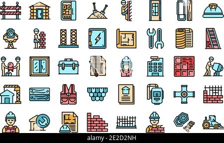 Ensemble d'icônes du constructeur. Ensemble de contours des icônes vectorielles du constructeur ligne fine couleur plate sur blanc Illustration de Vecteur