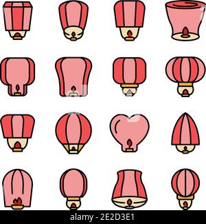Ensemble d'icônes de lanterne flottante. Ensemble de contours de lanterne flottante icônes vecteur ligne fine couleur plate sur blanc Illustration de Vecteur
