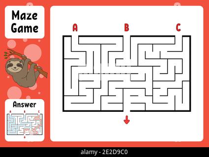Labyrinthe rectangulaire. Jeu pour enfants. Trois entrées, une sortie. Puzzle pour les enfants. Tambour de labyrinthe. Illustration à vecteur de couleur. Trouvez le chemin approprié. Wi Illustration de Vecteur