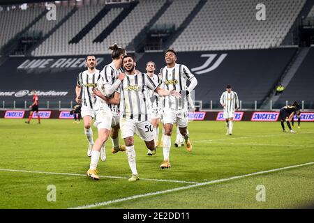 Turin, Italie. 13 janvier 2021. TURIN, ITALIE - 13 janvier 2021: Hamza Rafia de Juventus FC célèbre après avoir marquant un but lors du match de football de Coppa Italia entre Juventus FC et Genoa CFC. (Photo de Nicolò Campo/Sipa USA) crédit: SIPA USA/Alay Live News Banque D'Images