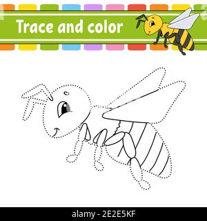 Tracé et couleur. Page de coloriage pour enfants. Pratique de l'écriture manuscrite. Feuille de travail de développement de l'éducation. Page activité. Jeu pour les tout-petits. Vecteur isolé Illustration de Vecteur