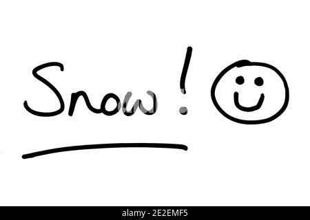 Le mot Snow! manuscrit sur fond blanc. Banque D'Images