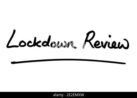 LockDown Review, manuscrit sur fond blanc. Banque D'Images