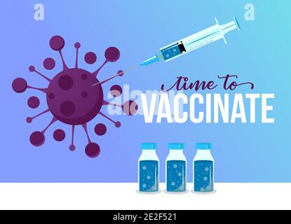 Il est temps de vacciner 2021- le coronavirus combattant avec une seringue. Injection, prévention, immunisation, guérison et traitement de l'infection à 2019-ncov Illustration de Vecteur