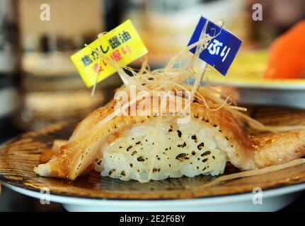 Un restaurant traditionnel de sushi à Nemuro, Hokkaido, Japon. Banque D'Images