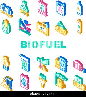 Les icônes de la collection d'énergie verte du biocarburant définissent le vecteur Illustration de Vecteur