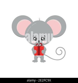 Souris mignonne avec cadeau isolé sur fond blanc. Illustration de Vecteur