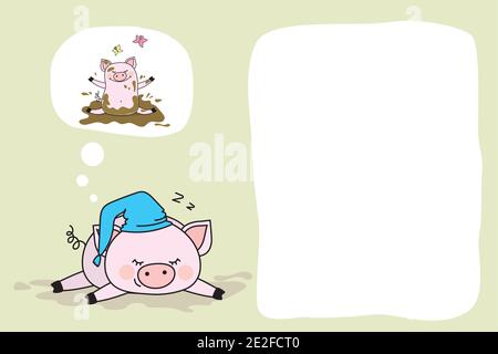 Bannière ou carte avec cochon drôle et mignon, symbole de piggy de nouvelle année 2019, modèle de page avec emplacement pour le texte, illustration de vecteur de stock Illustration de Vecteur