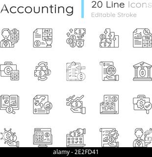 Jeu d'icônes linéaires de comptabilité Illustration de Vecteur
