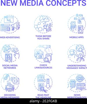 Nouvelles icônes de concept de support définies Illustration de Vecteur