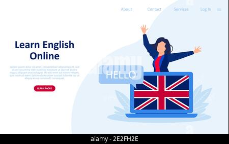 Modèle de page web Vector des cours en ligne et de l'école de langue Illustration de Vecteur