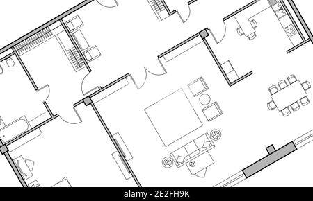 Arrière-plan architectural. Partie du projet architectural, plan architectural de l'appartement. Illustration vectorielle noire et blanche EPS10 Illustration de Vecteur