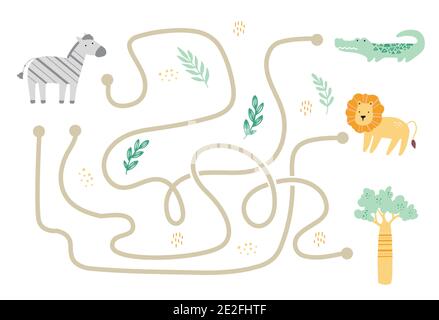 Labyrinthe avec mignon animal africain pour les enfants. Jeu de labyrinthe pour enfants. Illustration des activités heurisantes. Illustration de Vecteur