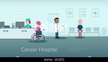 Bannière de l'hôpital de cancer avec le médecin et les patients conception à plat vecteur illustration Illustration de Vecteur
