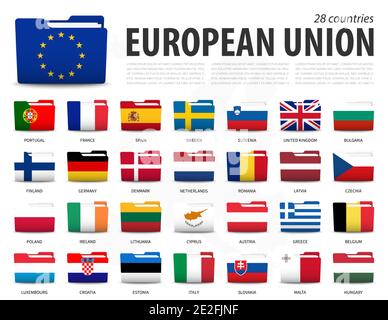 Drapeau de l'Union européenne ( UE ) et adhésion sur la carte de l'europe fond . Conception des drapeaux de dossier . Vecteur . Illustration de Vecteur