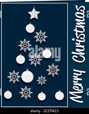 Carte de luxe joyeux noël. Flocons de neige argentés et boules de noël - Vector Illustration de Vecteur