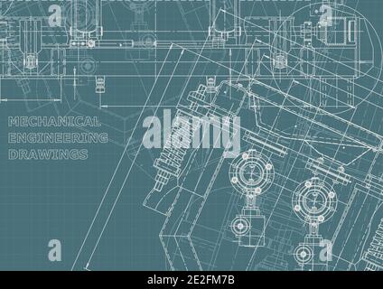 Identité de l'entreprise, esquisse. Illustrations techniques, arrière-plans. Dessin d'ingénierie mécanique. Industrie de la construction de machines. Fabrication d'instruments Illustration de Vecteur