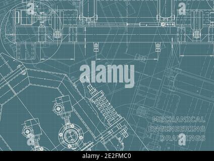 Systèmes de conception assistée par ordinateur. Illustrations techniques, arrière-plans. Dessin d'ingénierie mécanique. Industrie de la construction de machines. Identité de l'entreprise Illustration de Vecteur