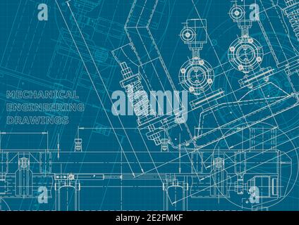 Systèmes de conception assistée par ordinateur. Style d'entreprise, arrière-plans. Dessin d'ingénierie mécanique. Industrie de la construction de machines. Dessins de fabrication d'instruments Illustration de Vecteur