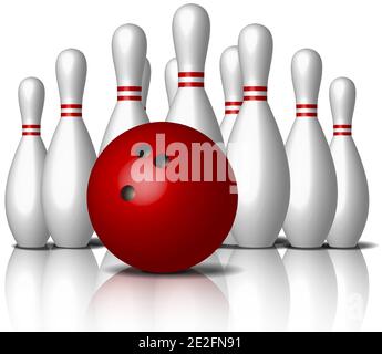 icône de bowling vectoriel réaliste, isolée sur fond blanc, boule rouge. Illustration de Vecteur