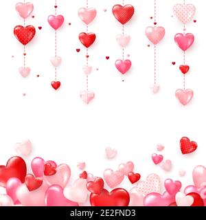 Guirlande verticale colorée en forme de coeur. Saint Valentin fond romantique. Illustration vectorielle isolée sur blanc Illustration de Vecteur