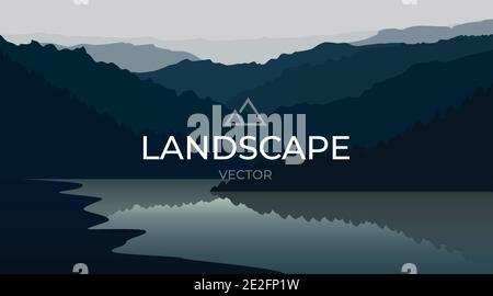Paysage vectoriel avec silhouettes de montagnes et d'eau. Lac de montagne. Arrière-plan de la nature. Illustration vectorielle. Illustration de Vecteur