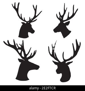 Ensemble d'une silhouette de tête de cerf sur fond blanc Illustration de Vecteur