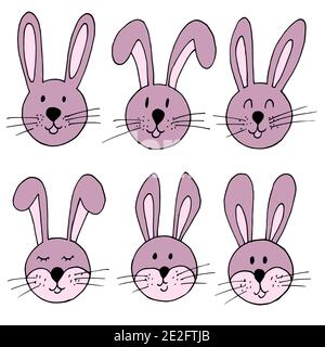 Illustration Pâques. Joyeuses Pâques. Ensemble de jolis dessins, lapin de Pâques. Une collection d'images de lièvres. Couleur rose pastel Illustration de Vecteur