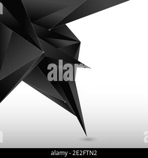 Forme abstraite de polygone noir 3D avec ligne et nœud sur fond blanc. Faible poly géométrique moderne avec espace fot votre texte. Illustration vectorielle Illustration de Vecteur
