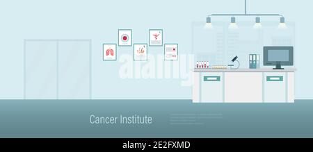 Bannière de l'institut du cancer avec comptoir et salle d'attente conception plate illustration vectorielle Illustration de Vecteur