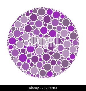 Cercle composé de points dans des tons de violet. Illustration vectorielle abstraite inspirée par le test médical Ishirara pour la cécité des couleurs. Illustration de Vecteur